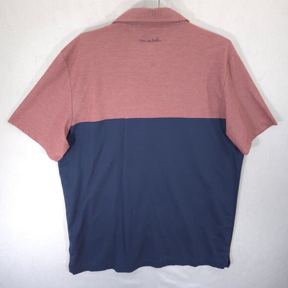 Travis Mathew Polo Mens XXL Red Navy Heather Stripe Logo Short Sleeve Golf Shirt - Picture 4 of 9